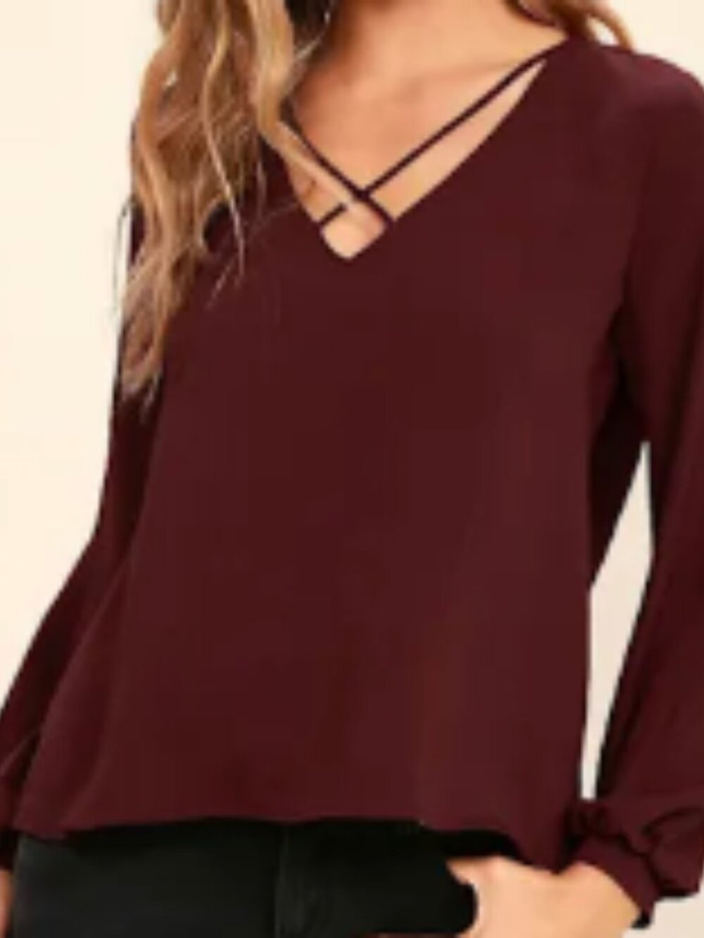Lulus Big City Burgundy Long Sleeve Top - Size S